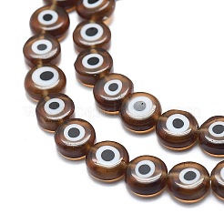 手作りナザールボンジュウランプワークフラットラウンドビーズ連売り  キャメル  10x4mm  穴：1mm  約38個/連  14インチ&nbsp;LS-LAMP-L058-10mm-13