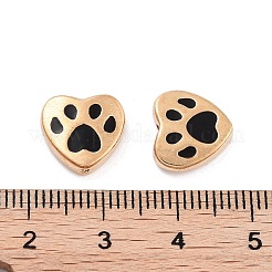 合金エナメルビーズ  足跡のあるハート  ゴールドカラー  ブラック  11x11.5x3mm  穴：1mm&nbsp;LS-FIND-G077-03G-05