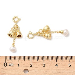 天然真珠のペンダント装飾  ラックメッキ真鍮引き輪付き  鐘  貝殻色  32mm&nbsp;PEAR-M012-05G