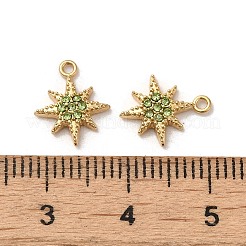 304ステンレススチールラインストーンチャーム  14KGP本金メッキ  星のチャーム  ペリドット  11.5x9.5x2mm  穴：1mm&nbsp;STAS-L022-304G-03