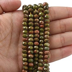 天然石ユナカイトビーズ連売り  多面カット  ロンデル  5.5~6.5x4.5mm  穴：1mm  約91~94個/連  15.35''（39cm）〜15.43''（39.2cm）&nbsp;G-D344-A02