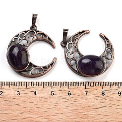 天然石アメジストペンダント  赤銅めっき真鍮のパーツ  ムーン  34x30x9~9.5mm  穴：5x8mm&nbsp;G-L602-01R-22