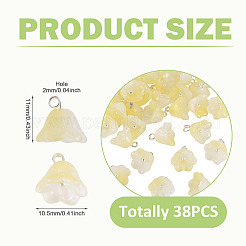 38個のガラスチャーム  花  プラチナトーンの真鍮ループとグリッターパウダー付き  グラデーションカラー  きいろ  10.5x11mm  穴：2mm&nbsp;GLAA-TADJ0001-19B