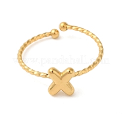 304ステンレススチールオープンカフリング  女性のためのジュエリー  18KGP本金メッキ  文字x  内径：19mm  文字：1mm&nbsp;RJEW-K261-02G-X