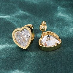 Brass Cubic Zirconia Stud Earrings for Women&nbsp;EJEW-F418-09G