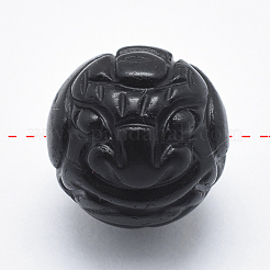 刻まれた丸い天然黒曜石ビーズ  10mm  穴：1mm&nbsp;G-P360-01-10mm