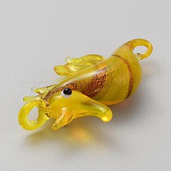 手作りランプワークペンダント  タツノオトシゴチャーム  ゴールド  43.5~46x21~27x9~12mm  穴：3x4~4.5mm&nbsp;LS-LAMP-CJC0012-08E