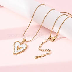 304 Stainless Steel White Enamel Pendant Necklaces for Women&nbsp;NJEW-F378-02G-01