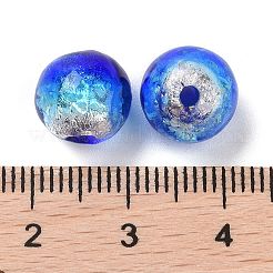 手作り銀箔ガラスベネチアンビーズ  蓄光スタイル  暗闇で光る  ラウンド  ブルー  10mm  穴：1.4mm&nbsp;LAMP-A001-G01-10mm