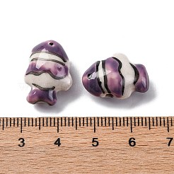 手作りの陶器ビーズ  手描きの陶器ビーズ  魚  アザミ  17.5~18.5x13~13.5x8.5~9mm  穴：1.8mm&nbsp;PORC-R002-01D