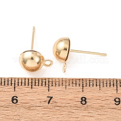 真鍮製スタッドピアスパーツ  カドミウムフリー＆鉛フリー  半円  カン付き  24KGP本金メッキ  10x7.5mm  穴：1.5mm  ピン：12x0.8mm&nbsp;KK-G604-01G-04
