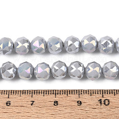 ABカラーメッキ不透明ガラスラウンドビーズ連売り  多面カット  ライトグレー  7.5~8.5x7~7.5mm  穴：1.2~1.6mm  約25~26個/連  6.89~7.48''（17.5~19センチメートル）&nbsp;EGLA-T029-8mm-12A-03