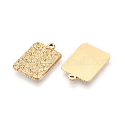 304ステンレスペンダント  イオンプレーティング（ip）  花のチャームが付いた長方形  18KGP本金メッキ  18.5x13x1.5mm  穴：1mm&nbsp;STAS-N109-07G