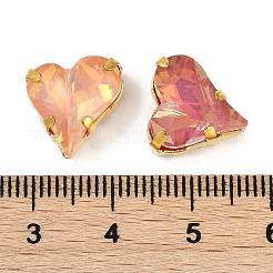 真鍮 ガラス ラインストーン 縫い付けラインストーン  ハート  ミックスカラー  ゴールドカラー  13x12x7mm  穴：1.2mm&nbsp;RGLA-B004-09B-G