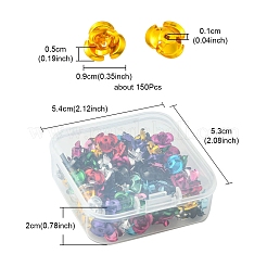 150 個のアルミニウム 3D ローズフラワー  小さな金属ビーズ  ミックスカラー  9x5mm  穴：1mm&nbsp;FIND-FS0001-63