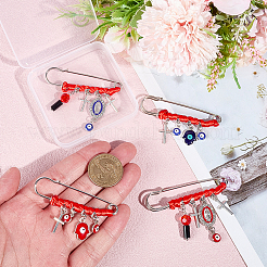 4個 4スタイルのスチールブローチ  合金エナメルペンダント付き  ナザールボンジュウとハムサの手と十字架  アンティークシルバー＆プラチナ  65mm&nbsp;JEWB-DR00026