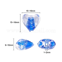 20個の手作り蓄光ランプワークビーズ  ハート  ミックスカラー  15~16x15~16x9~10mm  穴：1mm&nbsp;LAMP-YW0001-04