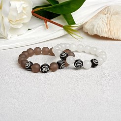 Natural White Jade Round Beaded Stretch Bracelet&nbsp;BJEW-SW00077-12