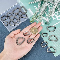 合金Dリング18個  バックル留め金  ウェビング用  ストラップバッグ  服飾材料  ガンメタ色  15x21x2.5mm  18個/箱&nbsp;FIND-WR0003-21B