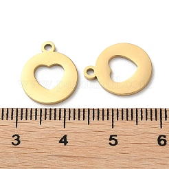 イオンプレーティング（IP）304ステンレススチールチャーム  手動研磨  ハート  ゴールドカラー  14.5x12x1mm  穴：1.6mm&nbsp;STAS-Q303-11G
