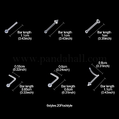 120 個 6 スタイルアクリル L 字型ノーズリング  鼻骨リング  彼女のためのピアスボディジュエリー  透明  8~11x5.5~11x2~3.5mm  ピン：0.7mm  20個/スタイル&nbsp;AJEW-YW0001-11A