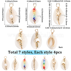 28Pcs 7 Styles Natural Cowrie Shell Copper Wire Wrapped Pendants&nbsp;FIND-SC0015-50