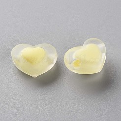 透明なアクリルビーズ  艶消し  二層ビーズ  ハート  淡黄色  13x17x9.5mm  穴：2.5mm&nbsp;X-TACR-S152-08C-07