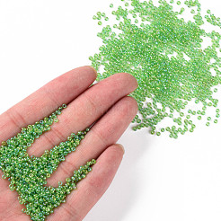 12/0 FGBグレードAラウンドガラスシードビーズ  透明色の虹  芝生の緑  12/0  2x1.5mm  穴：0.9mm  約30000個/袋&nbsp;SEED-Q010-F549