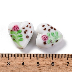 手作りランプワークビーズ  花とハート  ホワイト  18.5x18x8.5mm  穴：2.5mm&nbsp;LAMP-G165-01D