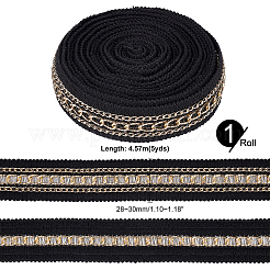 アクリル繊維リボン  金メッキアルミニウムチェーン付き  裁縫用  フラット  ブラック  1-1/8インチ（28~30mm）  約5.00ヤード（4.57m）/セット&nbsp;OCOR-GA0001-27A
