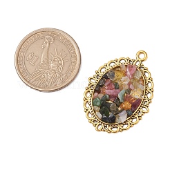3個3色の天然マルチカラートルマリンチップペンダント  合金楕円形のチャーム  ミックスカラー  39.5x29x4mm  穴：2.3mm  1pc /カラー&nbsp;PALLOY-JF03037
