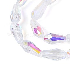 ABカラーメッキ透明ガラスティアドロップビーズ連売り  多面カット  透明  8.5~9x4~4.5mm  穴：0.8~0.9mm  約55~56個/連  19.29~19.96''（49~50.7センチメートル）&nbsp;EGLA-T029-08A