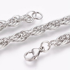 変色しにくい304ステンレススチールロープチェーンブレスレット  カニカン付き  ステンレス鋼色  8-3/8インチ（21.1cm）  6mm&nbsp;BJEW-P235-18P