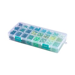 混合スタイルのガラスビーズ  ラウンド  24色  グラデーションカラー  グリーン  8~8.5mm  穴：1.3~1.6mm  約27~30個 /コンパートメント  648~720個/箱&nbsp;GLAA-JP0001-04J