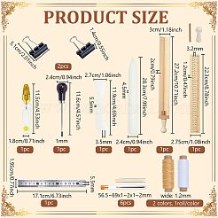 木製製本ツールセット  針を含む  はさみ  千枚通し  ボーンフォルダー  コー​​ド  定規  バインダークリップ  ミックスカラー  20.3x2.4x0.45cm&nbsp;TOOL-BC0003-34