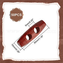 50穴木製ボタン2個  ホーントグルボタン  サドルブラウン  30x10mm  穴：5mm&nbsp;BUTT-UN0001-28B-01