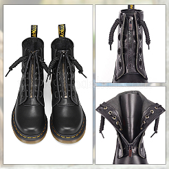 Pu レザー レースイン ブーツ ジッパー インサート  ネクタイなしの靴ひも  真鍮ジッパー付き  合金引き手  ブーツ用  ブラック  157x53.5x4.5mm  穴：5mm  穴と穴の距離は7.06mm&nbsp;DIY-WH0043-51AB-01
