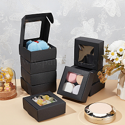 紙菓子箱  ベーカリーボックス  PVCクリアウィンドウ付き  パーティーのために  結婚式  ベビーシャワー  正方形  ブラック  7.5x7.5x3.3cm&nbsp;CON-WH0097-52A-01