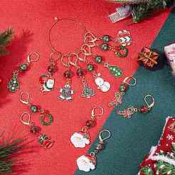 24Pcs 12 Style Christmas Theme Alloy Enamel Pendant Locking Stitch Markers&nbsp;HJEW-SC00006
