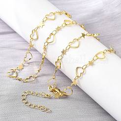 Brass Heart Star Link Chain Necklaces for Women&nbsp;NJEW-D314-02G