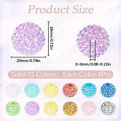 48個12スタイルのDIYビーズキット  アクリルビーズや樹脂ビーズ  ラインストーン付き  ラウンド  ミックスカラー  20x18mm  穴：2~3mm  4個/スタイル&nbsp;MACR-SC0001-17
