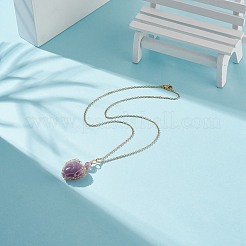 銅線で包まれた天然アメジスト ハート ペンダント ネックレス  女性用金メッキ 304 ステンレス ネックレス  17.52インチ（44.5cm）  1.5mm&nbsp;NJEW-JN03971-02