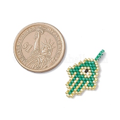 ガラスシードビーズのハムサの手と目のペンダント  ミックスカラー  29.5x16.5x3.5mm  穴：3.5mm&nbsp;PALLOY-MZ01054