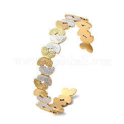 女性用304ステンレススチールカフバングル  18KGP本金メッキ＆ステンレススチールカラー  蝶  内径：2x2-3/8インチ（5x6.1cm）&nbsp;BJEW-F509-03A-G