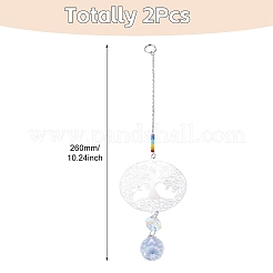 2Pcs 201 Stainless Steel Tree of Life Shape & Rainbow Crystal Glass Hanging Suncatcher&nbsp;HJEW-TA00446