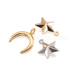304ステンレスペンダント  星と三日月  ゴールデン·ステンレス鋼色  15x12x4mm  16.5x14.5x2mm  穴：1mm＆2.3mm  40個/箱&nbsp;STAS-TA0004-39