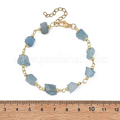 Raw Rough Natural Aquamarine Beaded Link Chain Bracelets for Women&nbsp;BJEW-JB13970