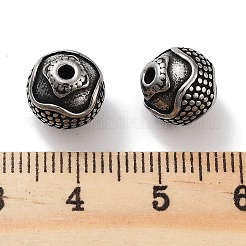 イオンプレーティング（IP）304ステンレスビーズ  ラウンド  アンティークシルバー  9.5mm  穴：1.8mm&nbsp;STAS-M057-04AS