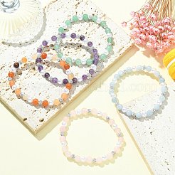 天然混合宝石と ABS プラスチック パール ビーズ ストレッチ ブレスレット  内径：2-1/8インチ（5.3~5.5cm）&nbsp;BJEW-JB09520