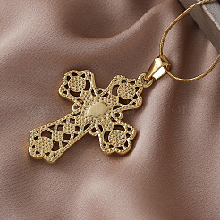 304 Stainless Steel with Clear Glass Hollow Cross Pendant Necklaces for Women Men&nbsp;LS-FR7878